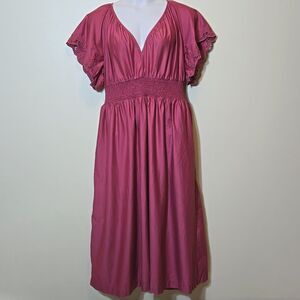 Tradwife Smocked Waist Milkmaid Eyelet Midi Dress XL Tall Cottagecore